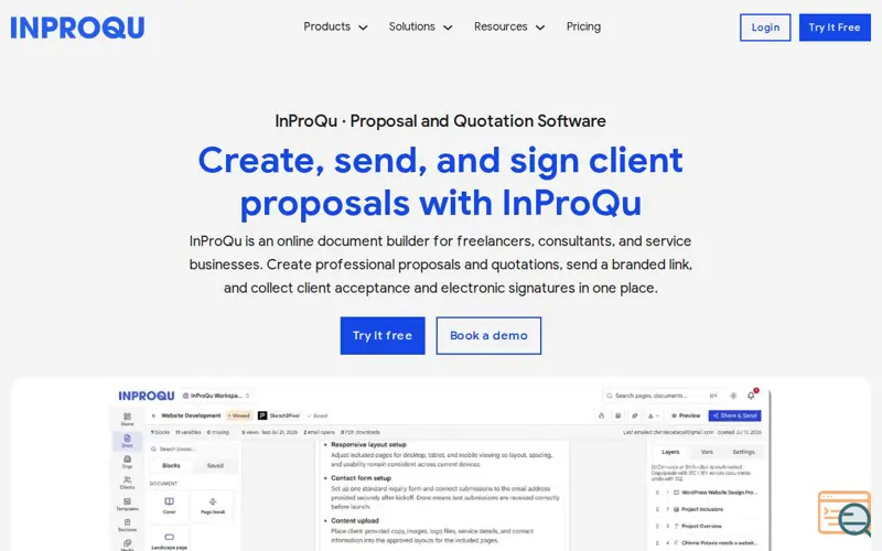 Screenshot of InProQu | Proposal and Quotation Software – Document Builder
