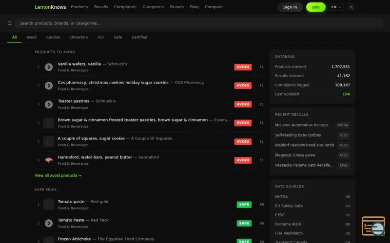 Screenshot of LemonKnows 