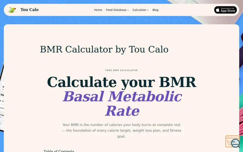 Screenshot of Tou Calo BMR Calculator 