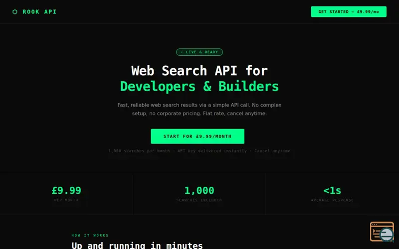 Screenshot of Rook AI - Web Search API for Developers