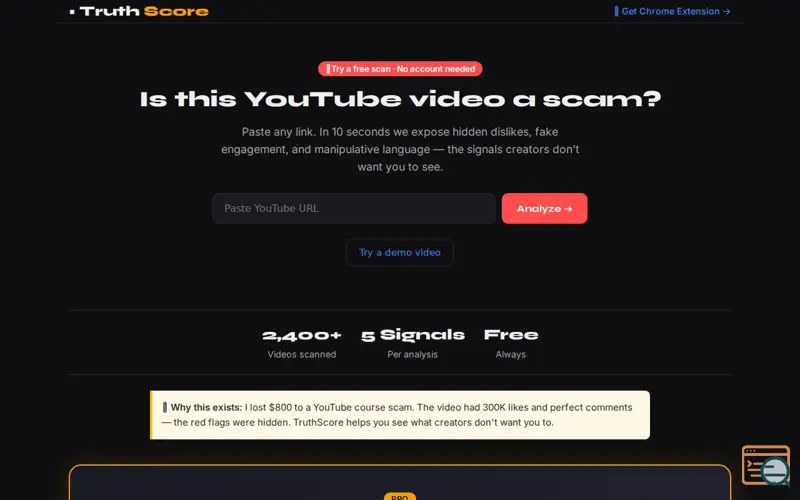 Screenshot of TruthScore