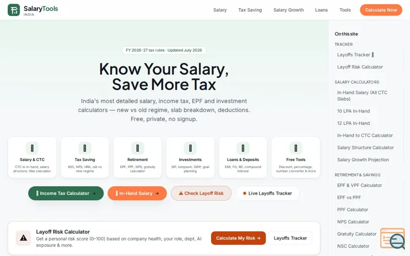 Screenshot of Salary Tools India