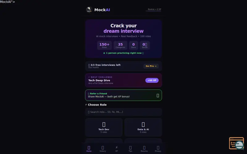 Screenshot of MockAI, a launch using Razorpay