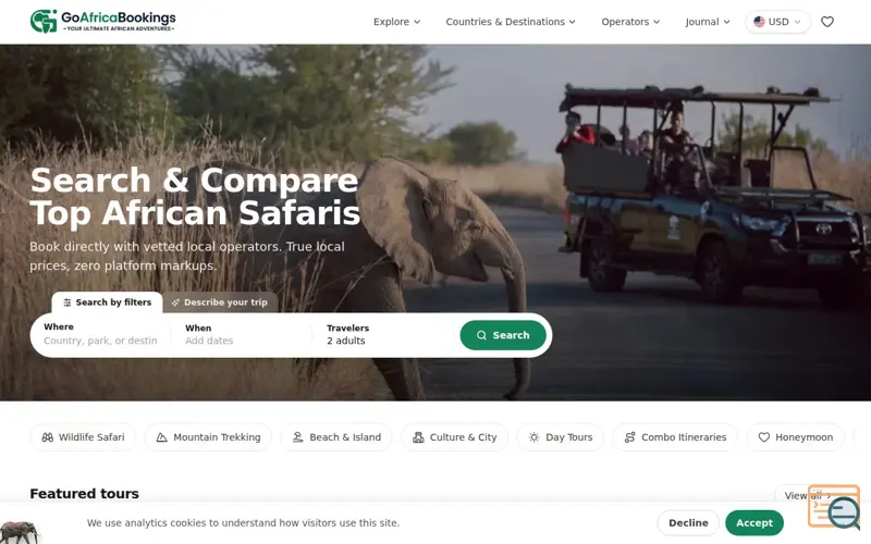 Screenshot of Where in Africa will you go? | GoAfricaBookings