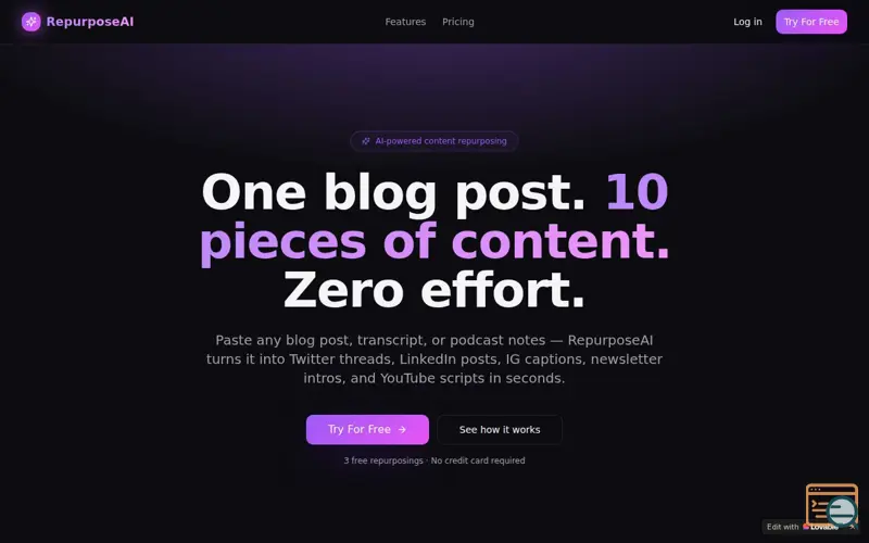 Screenshot of RepurposeAI