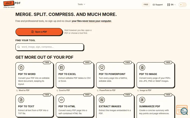 Screenshot of OléPDF, a launch using PDF.js
