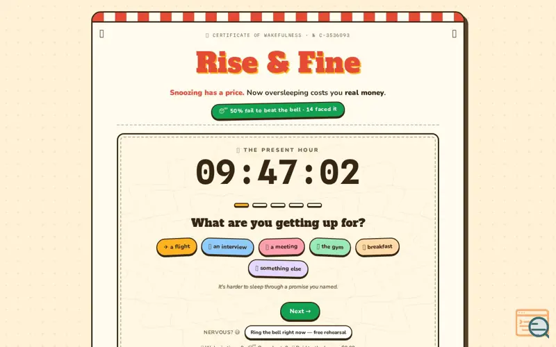 Screenshot of Rise & Fine