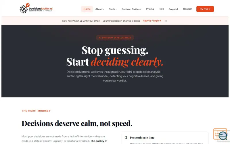 Screenshot of DecisionsMatter.ai- Decisions Assistant, a launch using WebHostBox DNS