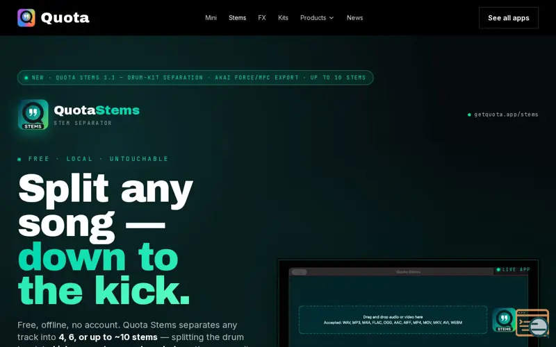 Screenshot of Quota Stems