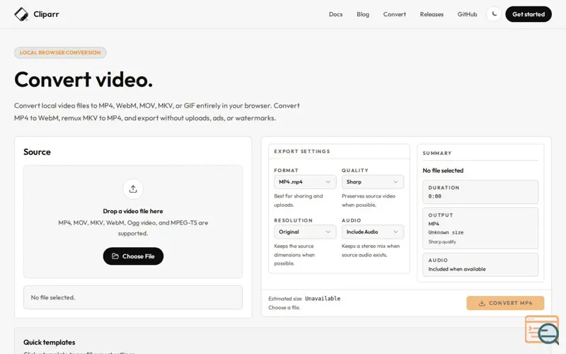 Screenshot of Browser-Based Video Converter