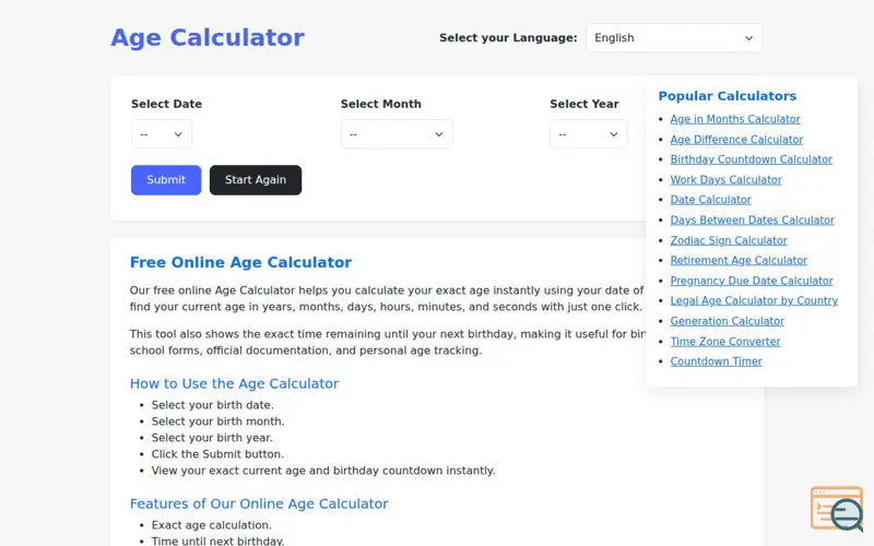 Screenshot of AgeCalculator.live