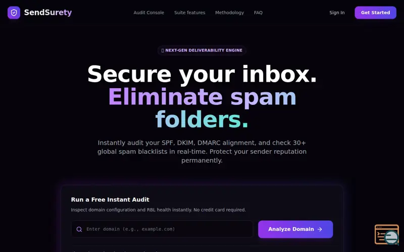 Screenshot of SendSurety
