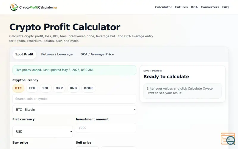 Screenshot of Crypto Profit Calculator