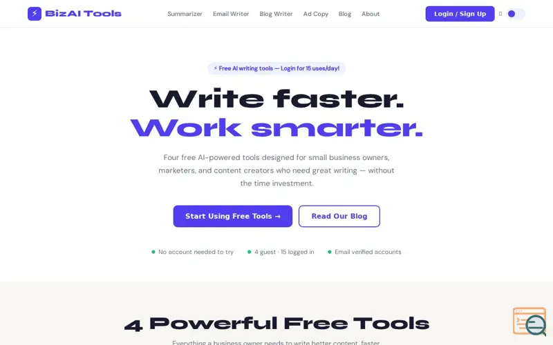 Screenshot of BizAI Tools