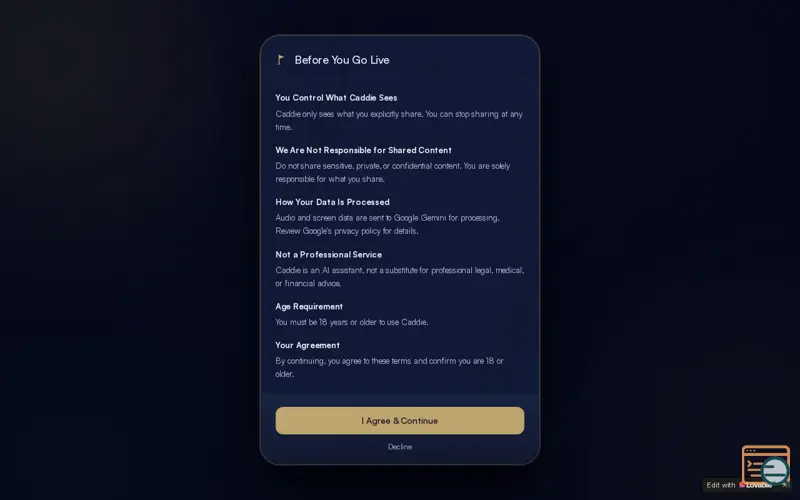 Screenshot of Caddie — AI Live Screen Co-Pilot