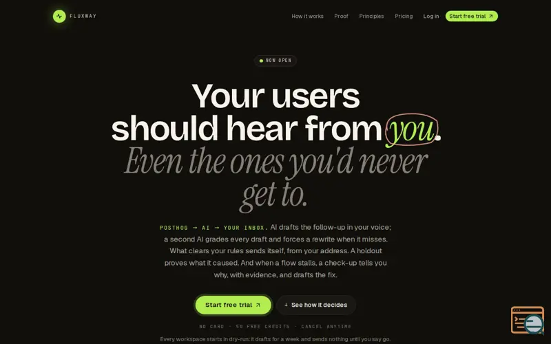 Screenshot of Fluxway — your users should hear from you
