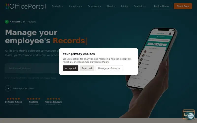 Screenshot of OfficePortal HRMS