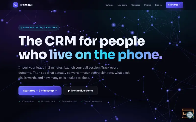 Screenshot of Frontcall — The CRM for people who live on the phone