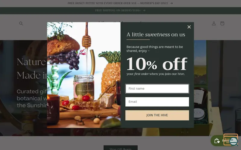 Screenshot of Hive & Harvest, a launch using Recharge