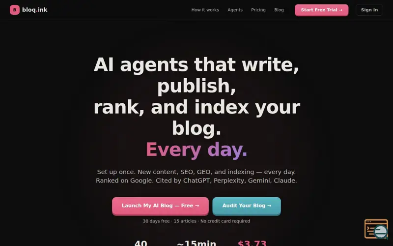 Screenshot of bloq.ink, a launch using Bito