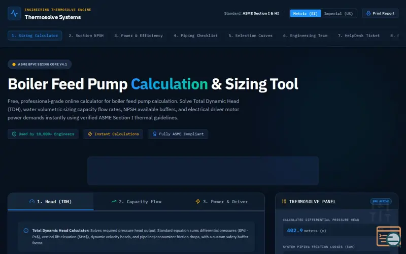 Screenshot of Boiler Feed Pump Calculation 