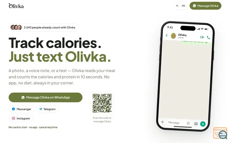 Screenshot of Olivka — AI calorie counter on WhatsApp. No app, no diet.
