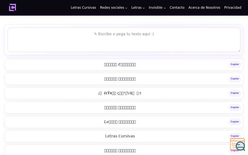 Screenshot of Letras Cursivas