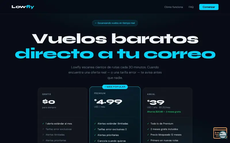 Screenshot of Lowfly — Cheap flights to your inbox