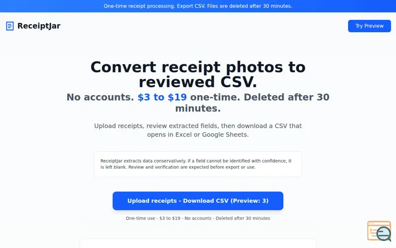Screenshot of ReceiptJar
