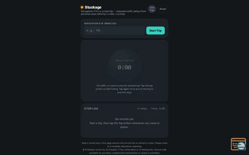 Screenshot of Stuckage · Trip Pause Timer