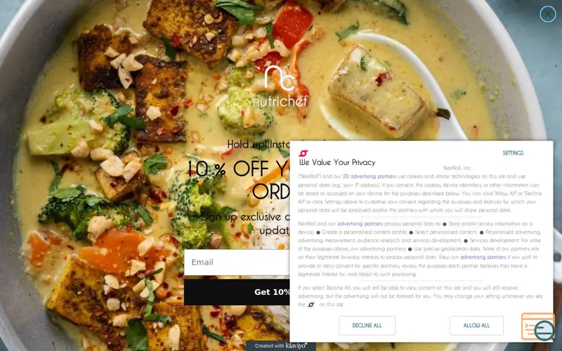 Screenshot of Nutrichef, a launch using UpSellit