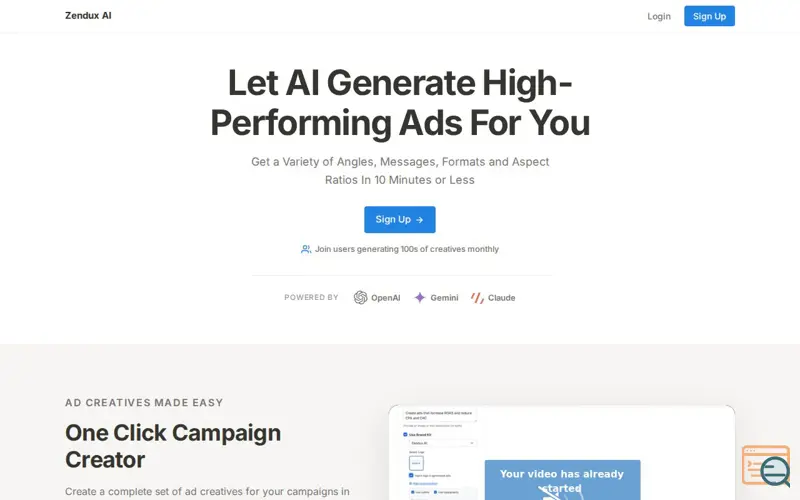 Screenshot of Zenduxai, a launch using ConvertEAI
