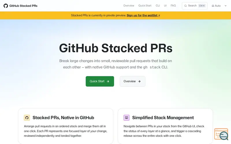 Screenshot of GitHub Stacked PRs
