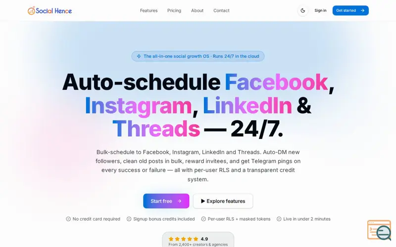Screenshot of Social Hence — Auto-schedule Facebook & Instagram posts 24/7