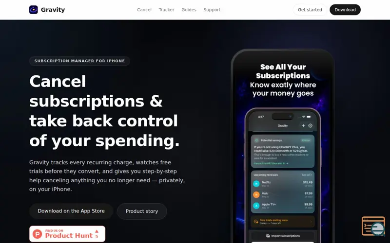 Screenshot of Gravity: Cancel Subscriptions App