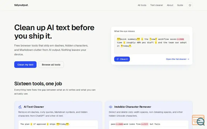 Screenshot of TidyOutput