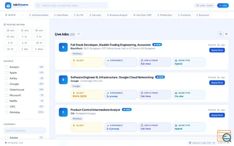 Screenshot of Job Streams