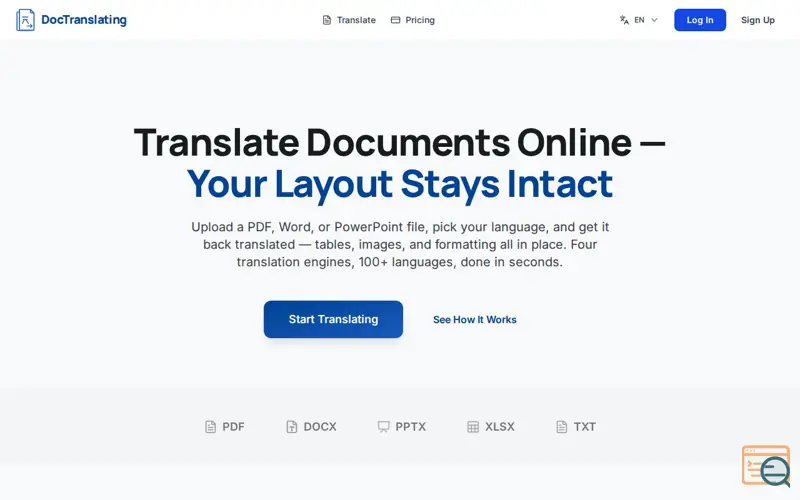 Screenshot of DocTranslating