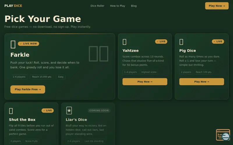 Screenshot of PlayDice