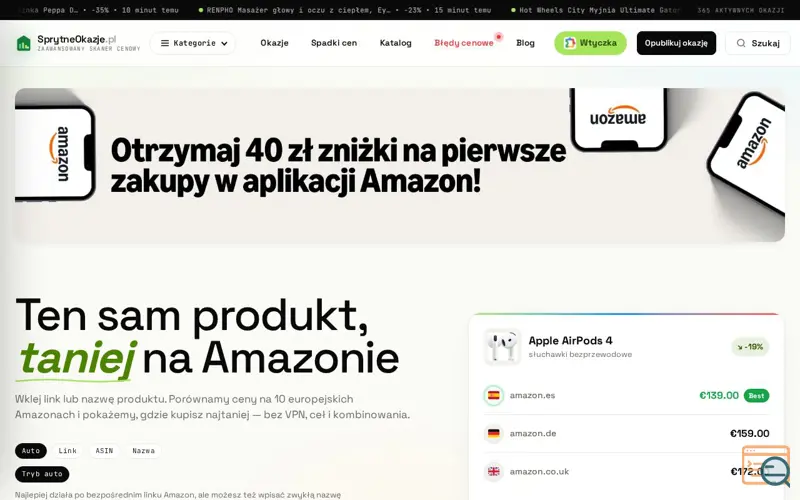 Screenshot of SprytneOkazje.pl, a launch using Amazon