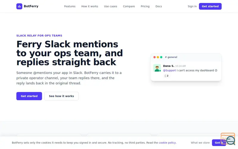 Screenshot of BotFerry · Slack mentions ferried to your ops team