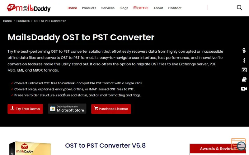 Screenshot of MailsDaddy OST to PST Converter