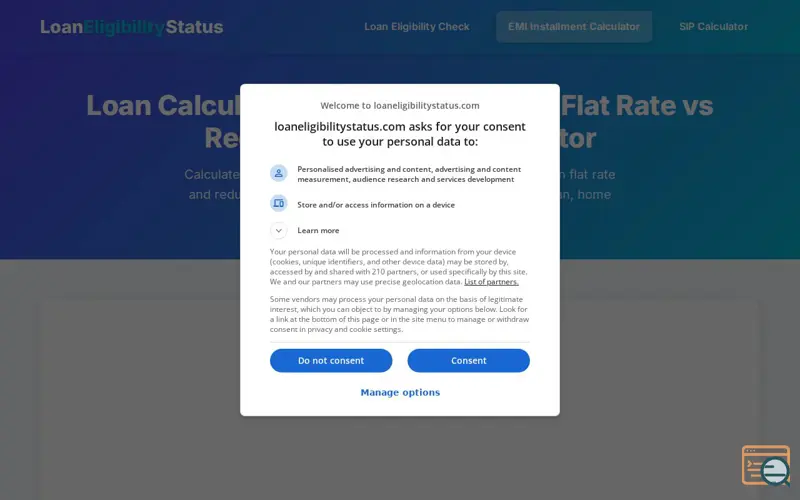 Screenshot of Flat Rate vs Reducing EMI