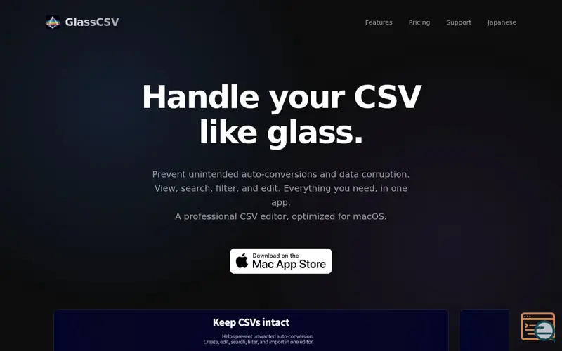 Screenshot of GlassCSV