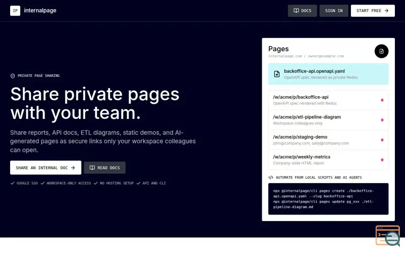 Screenshot of internalpage