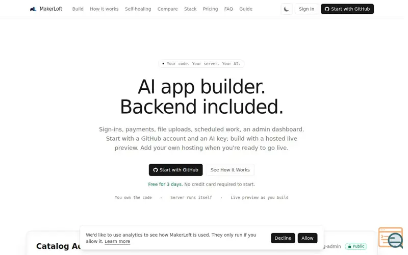 Screenshot of MakerLoft, a launch using Base44