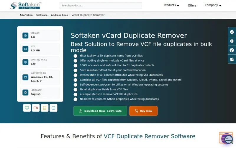 Screenshot of Softaken vCard Duplicate Remover