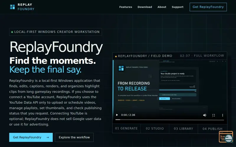 Screenshot of ReplayFoundry — Local-first gaming clip editor