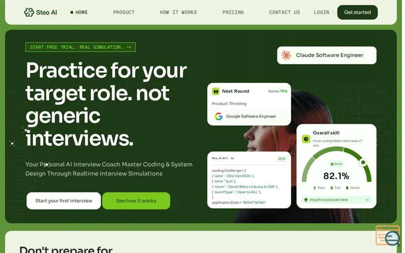 Screenshot of AI mock interview platform