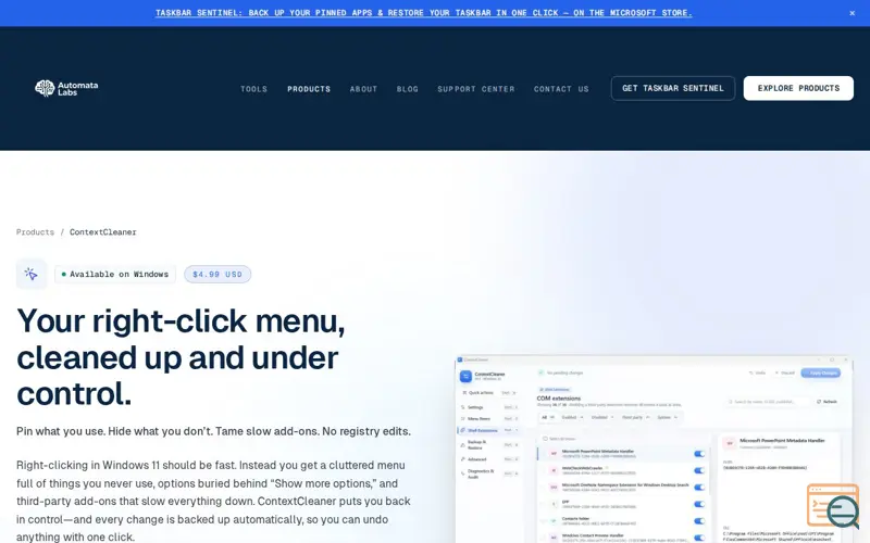 Screenshot of ContextCleaner